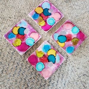 Alcohol Ink Coasters Tie Dye Set of 4